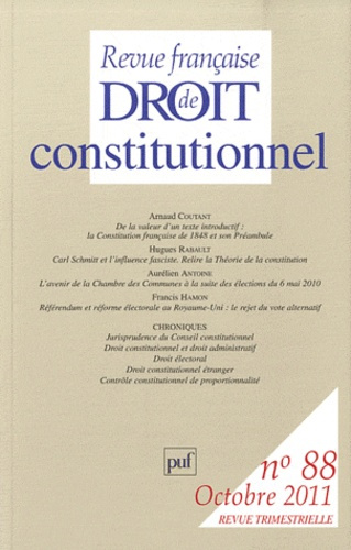 Revue française de Droit constitutionnel N° 88, Octobre 2011