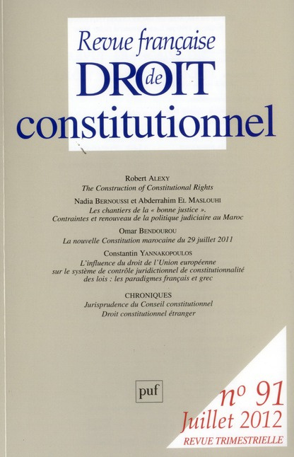Revue française de Droit constitutionnel N° 91, Juillet 2012