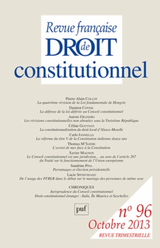Revue française de Droit constitutionnel N° 96, Octobre 2013