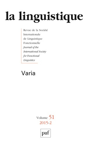 La linguistique N° 51, fasicule 2, 2015 : Varia