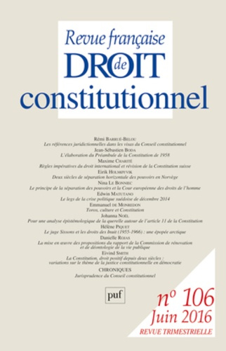 Revue française de Droit constitutionnel N° 106, juin 2016