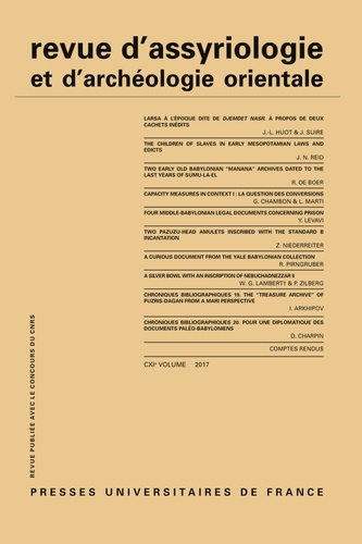 Revue d'assyriologie et d'archéologie orientale N° 111/2017