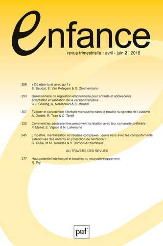 Enfance Volume 70 N° 2, avril-juin 2018
