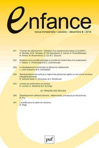 Enfance Volume 70 N° 4, octobre-décembre 2018