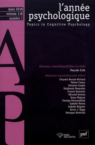 L'année psychologique Volume 118 N°1, mars 2018