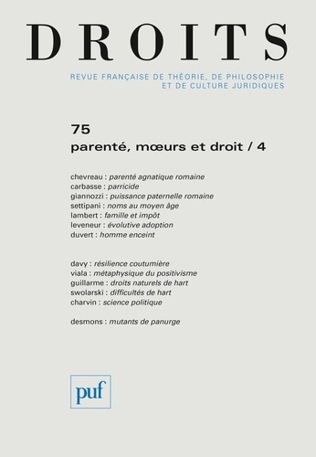 Droits N° 75/2022 : Parenté, moeurs et droit. Tome 4