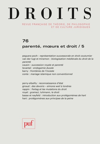 Droits N° 76/2023 : Parenté, moeurs et droit. Tome 5
