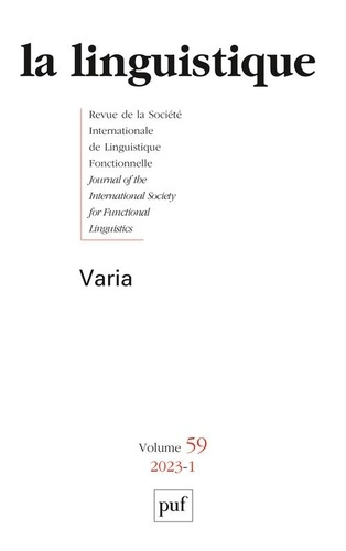 La linguistique N° 59, fascicule 1, 2023 : Varia