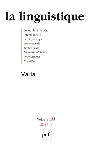 La linguistique N° 60, fasicule 1, 2024 : Varia