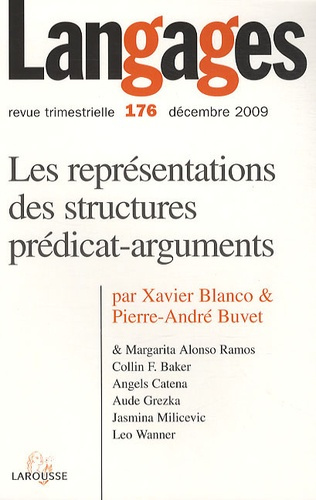 Langages N° 176, Décembre 2009 : Les représentations des structures prédicat-arguments