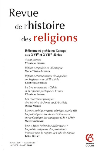 Revue de l'histoire des religions Tome 226 N° 1, Janvier-Mars 2009 : Réforme et poésie en Europe aux