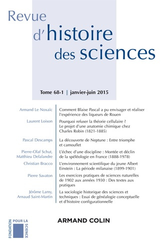 Revue d'histoire des sciences N° 68-1, Janvier-juin 2015