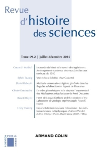 Revue d'histoire des sciences N° 2/2016