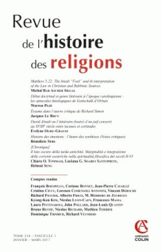 Revue de l'histoire des religions N° 1/2017