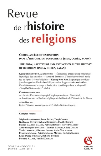 Revue de l'histoire des religions Tome 236 N° 1, janvier-mars 2019 : Corps, ascèse et extinction dan