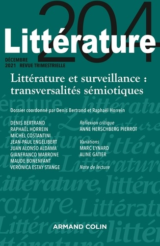 Littérature N° 204, décembre 2021 : Littérature et surveillance : transversalités sémiotiques