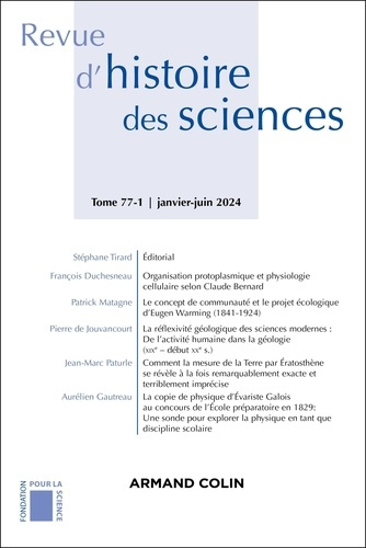 Revue d'histoire des sciences N° 77-1, janvier-juin 2024
