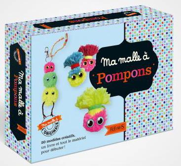 Ma malle à pompons. Avec 3 pelotes de laine, des yeux autocollants, 2 appareils à pompons et 1 aigui