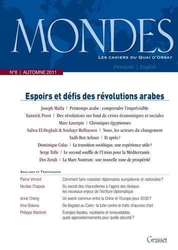 Mondes N° 8, automne 2011 : Espoirs et défis des révolutions arabes. Edition bilingue français-angla