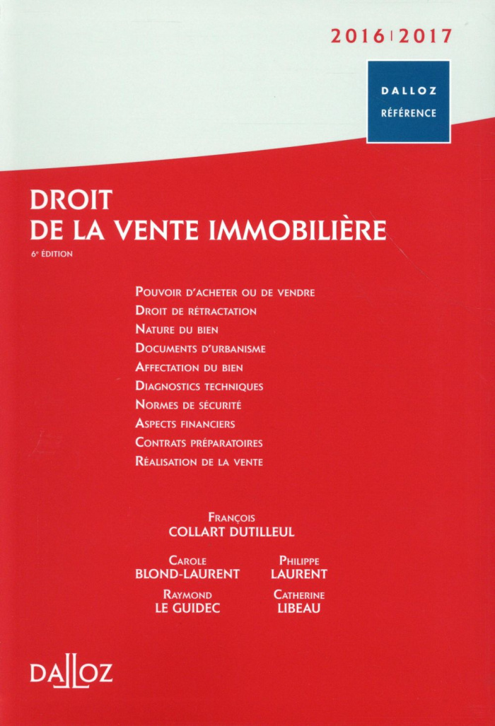 DROIT DE LA VENTE IMMOBILIERE 2016/2017 - 1RE EDITION
