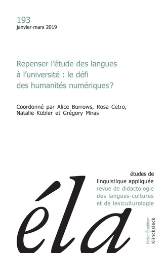 Etudes de Linguistique Appliquée N° 193, janvier-mars 2019 : Repenser l’étude des langues à l’univer