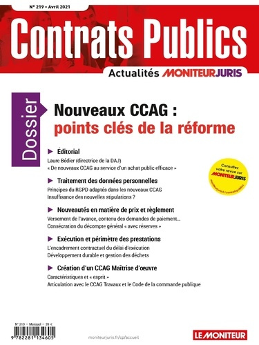 Contrats publics N° 219, avril 2021 : Nouveaux CCAG : points clés de la réforme