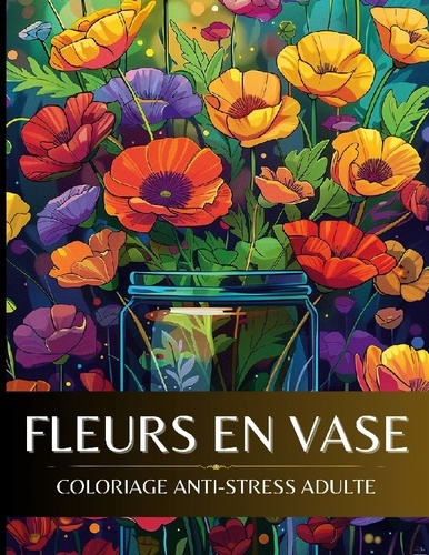 Fleurs en vase. Coloriage anti-stress adulte