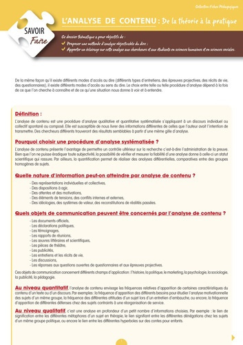 L'analyse de contenu. De la théorie à la pratique