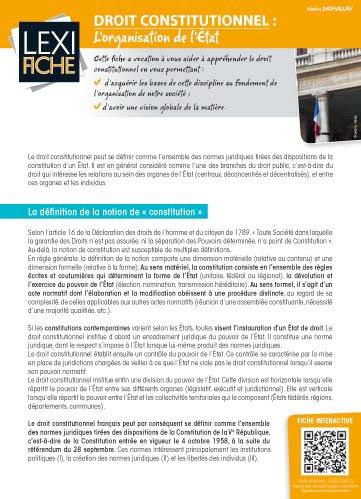 Droit constitutionnel. L'organisation de l'Etat