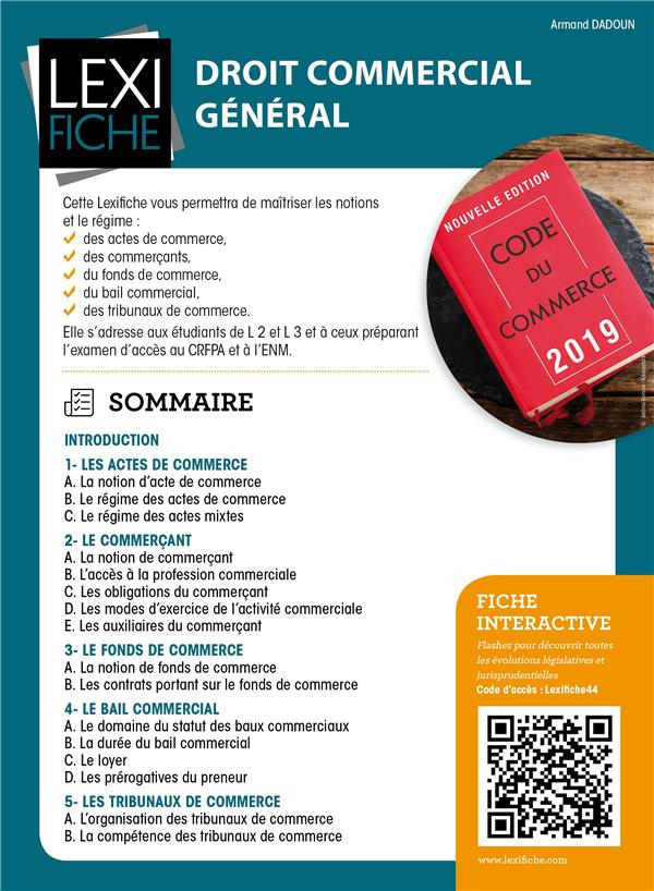 Droit commercial général. Actes de commerce, commerçants, fonds de commerce