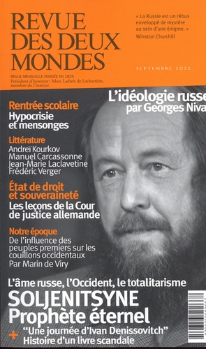 Revue des deux Mondes Septembre 2022 : Soljenitsyne. Prophète éternel