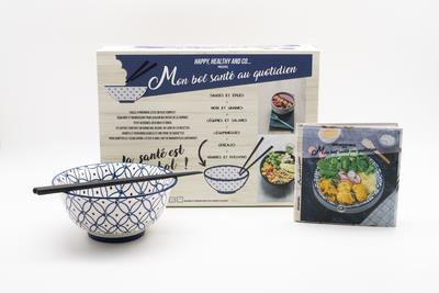Coffret Mon bol santé au quotidien. Poke bowls et buddha bowls avec 1 bol et 2 baguettes