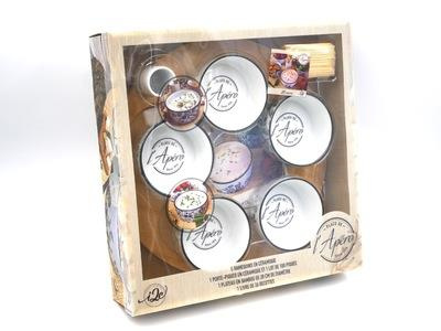 Place de l'apéro ! Coffret avec 5 ramequins, 1 porte-piques, 1 plateau en bambou et 1 lot de 100 piq