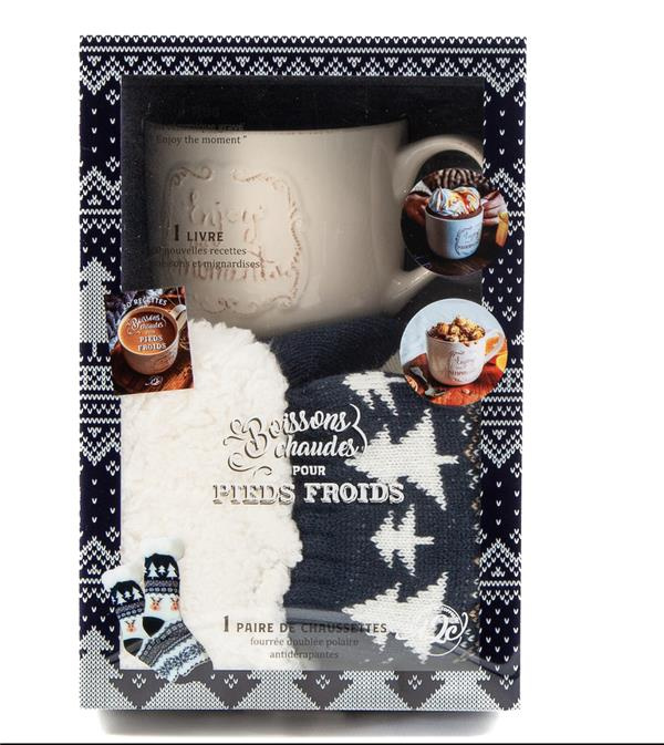 Boissons chaudes pour pieds froids. Coffret avec 1 paire de chaussettes, 1 mug et 1 livre