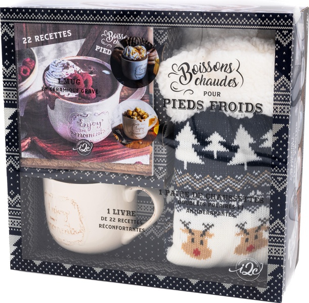 Boissons chaudes, pour pieds froids. Avec 1 paire de chaussettes doublées polaires et antidérapantes