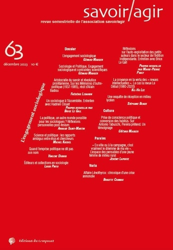 Savoir/Agir N° 63, printemps 2024 : L'engagement sociologique