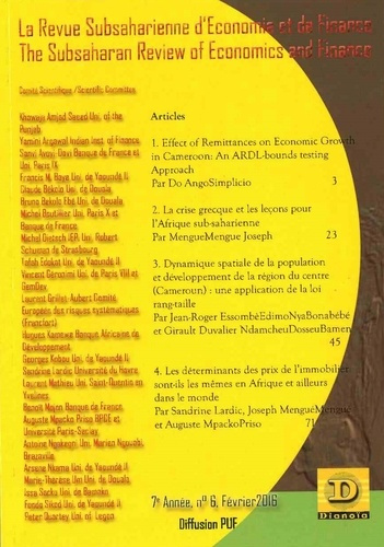 La Revue Subsaharienne d'Economie et de Finance. 6 The Subsaharian Review of Economics and Finance -