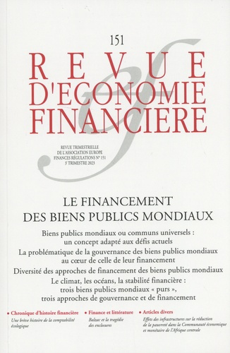 Revue d'économie financière N° 151, 3e trimestre 2023 : Le financement des biens publics mondiaux
