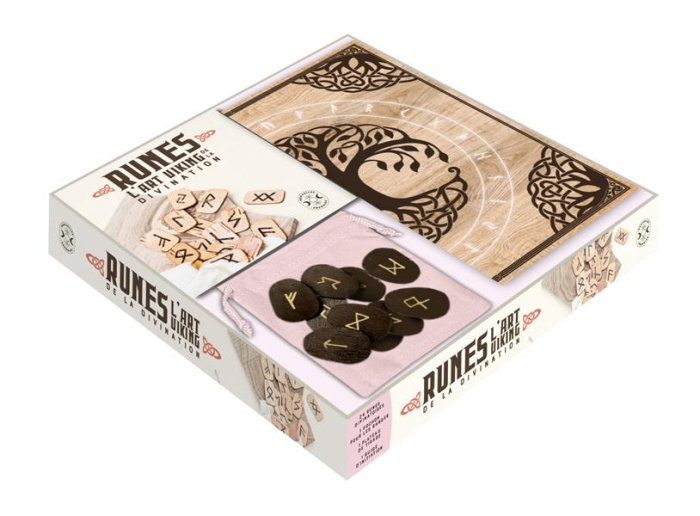 Runes, l'art viking de la divination. Coffret avec 24 runes divinatoires, 1 pochon, 1plateau et 1 gu