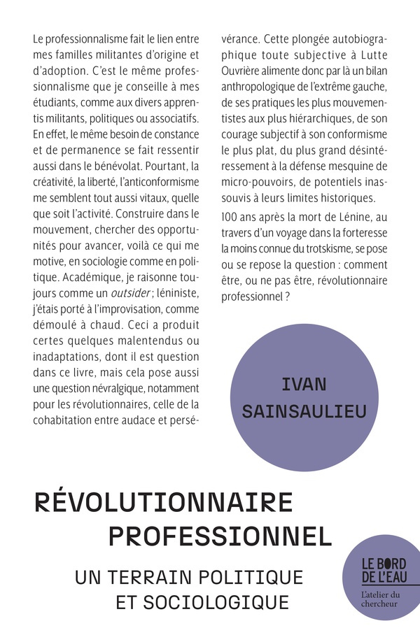 Révolutionnaire professionnel. Un terrain politique et sociologique