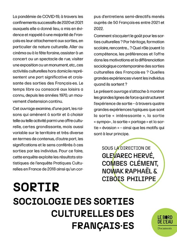 Sortir. Sociologie des sorties culturelles des Français.es
