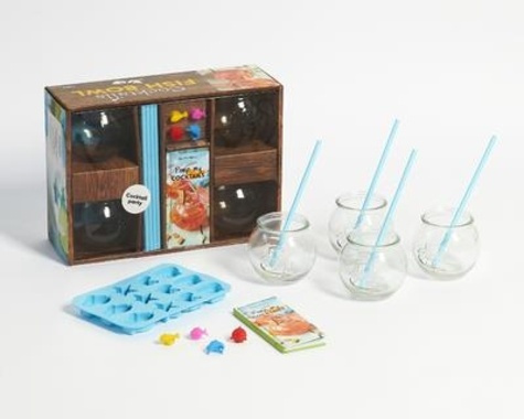 Coffret Cocktails fish bowl. Avec 4 aquariums à cocktails, 4 pailles, 1 moule à glaçons aux formes o