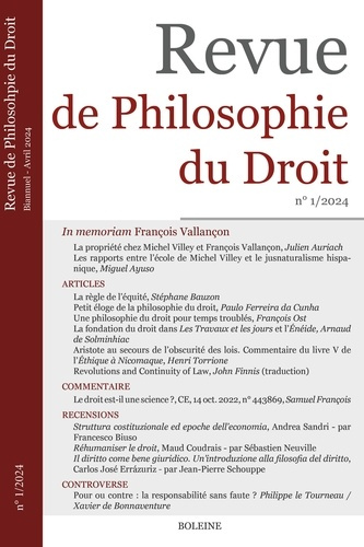 Revue de Philosophie du Droit N° 1, avril 2024