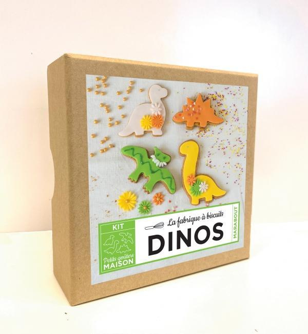 Coffret La fabrique à biscuits dinos. Le livre de recettes avec 4 emporte-pièces dinosaures et des c