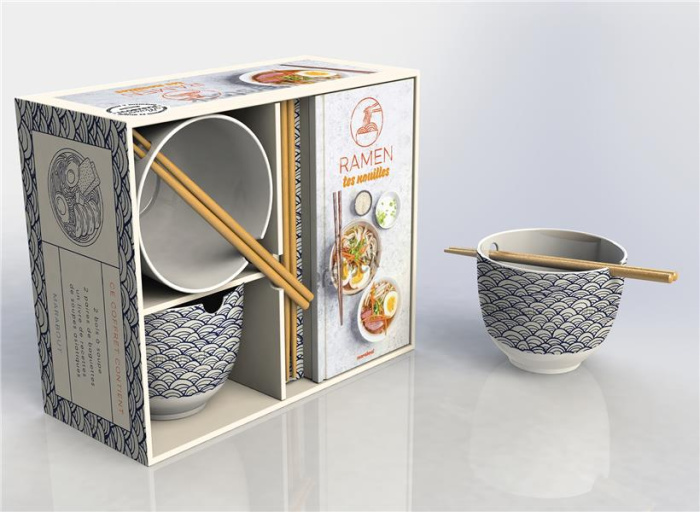 Coffret Ramen tes nouilles. Recettes, bases et infos utiles. Avec 2 bols à ramen en grès de 75 cl, 2