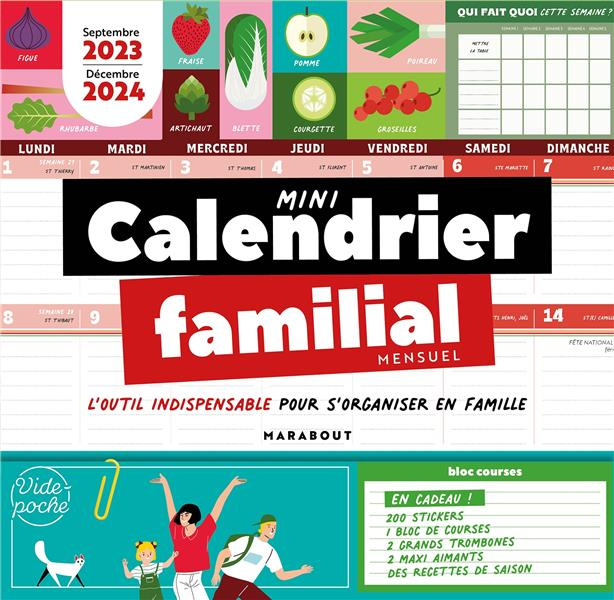 Mini calendrier familial mensuel. Septembre 2023 - Décembre 2024, Edition 2023-2024