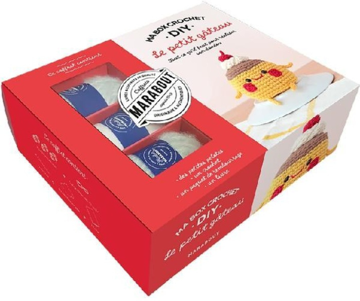 Ma box crochet Le petit gâteau. Avec petites pelotes, 1 crochet, 2 yeux de sécurité, du rembourage e