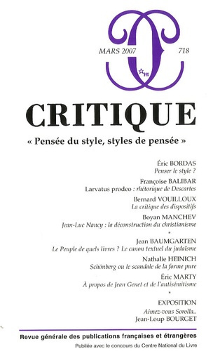 Critique N° 718, Mars 2007 : "Pensée du style, styles de pensée"