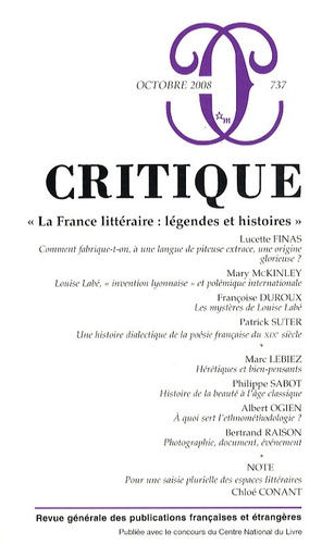 Critique N° 737, octobre 2008 : La France littéraire : légendes et histoires