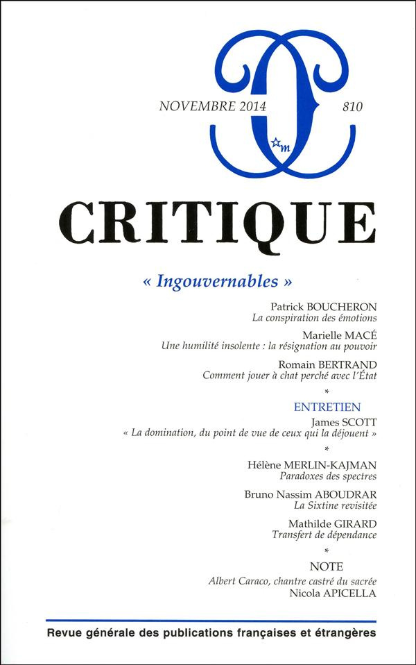 Critique N° 810 Novembre 2014 : "Ingouvernables"